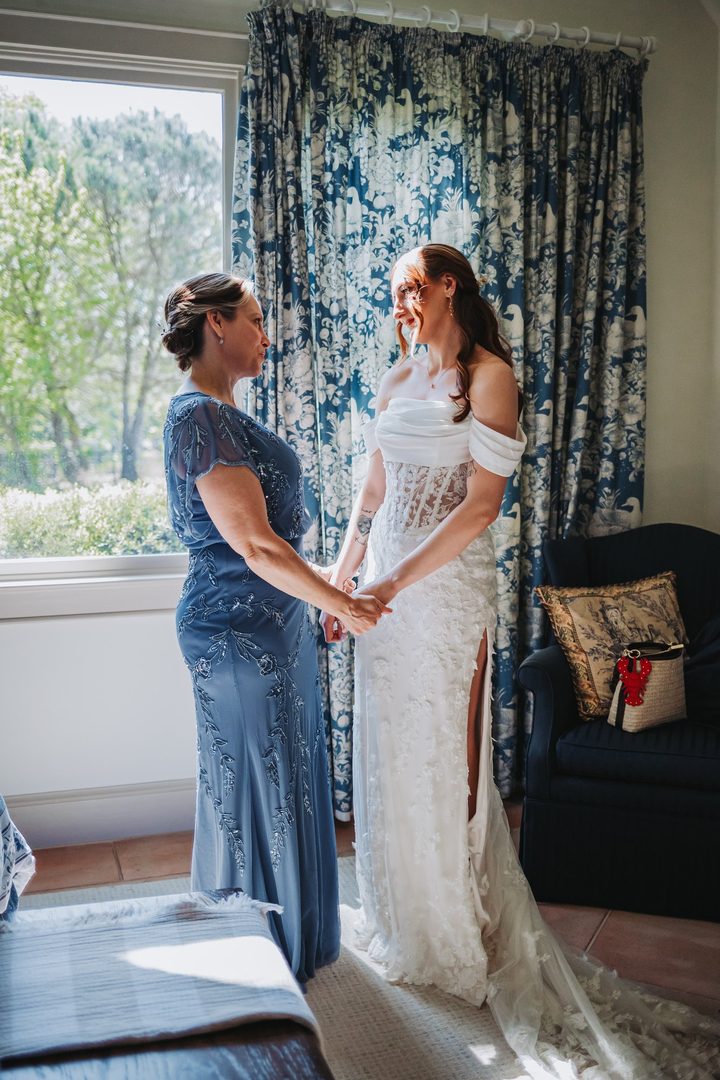 Brooke sharing a quiet moment with a loved one while getting ready