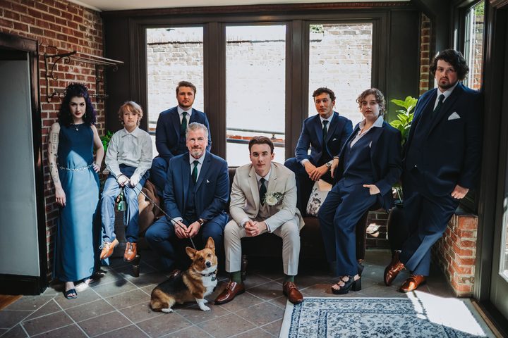 Max and his wedding party gathered in the Cellars