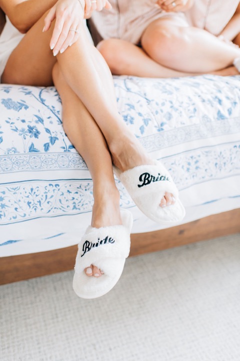 Bridal slippers and matching robes in the cottage