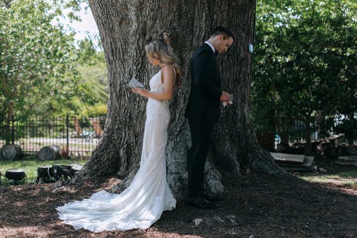 Taylor and John beside the old oak tree