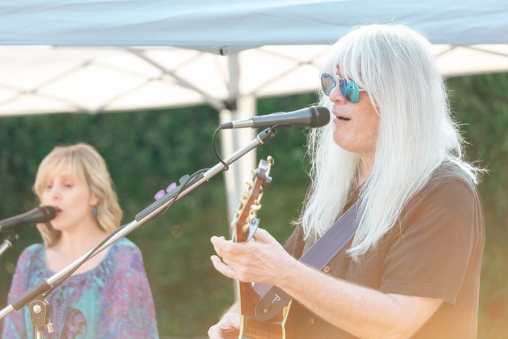 Musicians singing and playing guitar at the reception